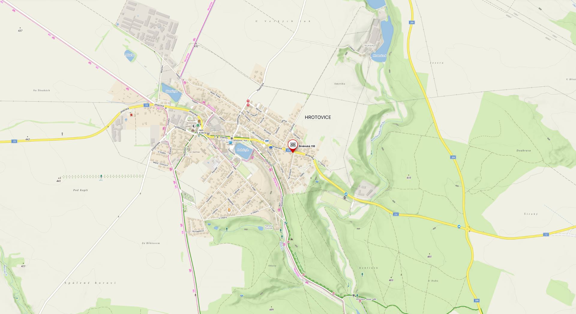 Mapa okolí Hrotovic se sídlem Kašparides s.r.o., Brněnská 158